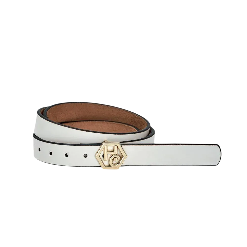 Side view on women's seamless edge leather belt - white - Hedonist Chicago - close-up view (1")