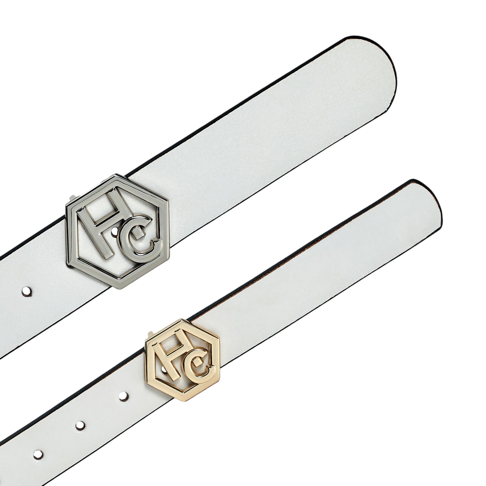 Edge stitching detail on women's seamless edge leather belt - white - Hedonist Chicago (1")