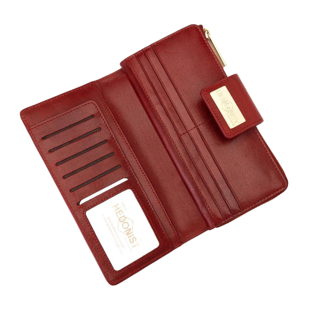 Red wallet with card holder on a white background