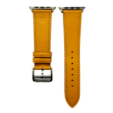 Yellow leather Apple Watch band, two-piece strap with buckle and holes