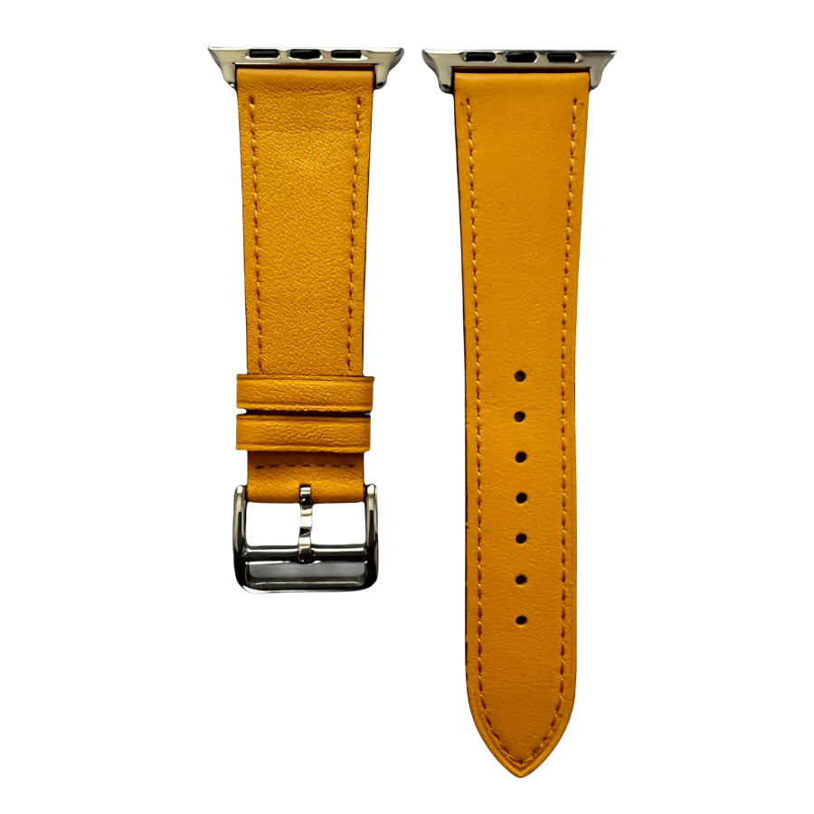Yellow leather Apple Watch band, two-piece strap with buckle and holes