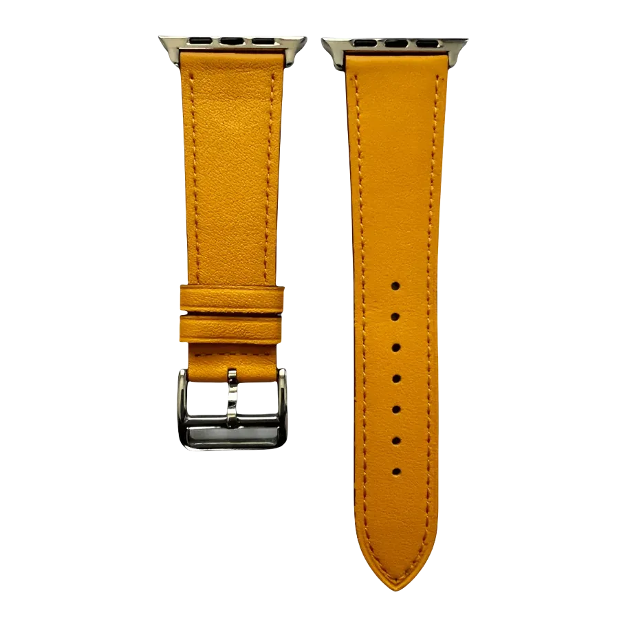 Yellow leather Apple Watch band, two-piece strap with buckle and holes