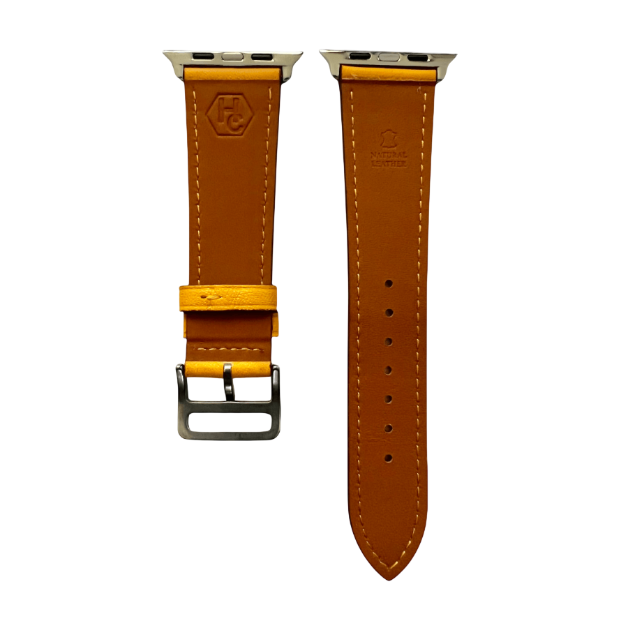 Yellow leather Apple Watch band, compatible with all Apple Watch models