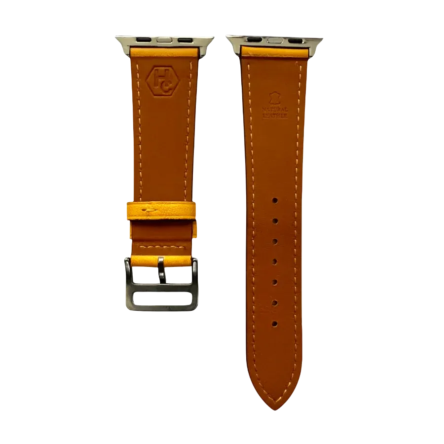 Yellow leather Apple Watch band, compatible with all Apple Watch models