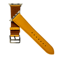 Yellow leather Apple Watch band, side view with stainless steel lugs