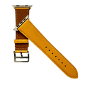 Yellow leather Apple Watch band, side view with stainless steel lugs