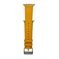 Yellow leather Apple Watch band, connector and stitching detail