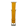Yellow leather Apple Watch band, connector and stitching detail