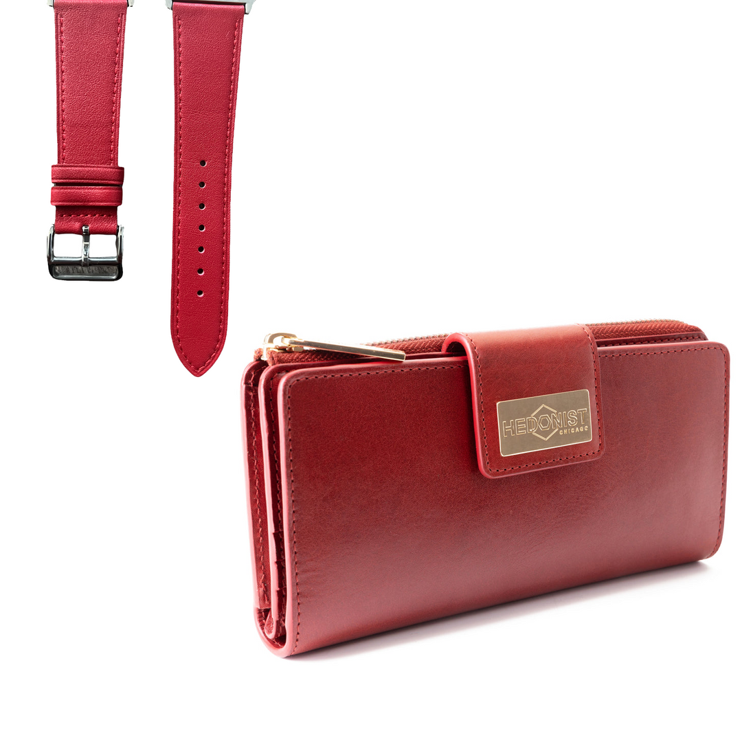 Traveler Wallet + Apple Watch Band Red Set