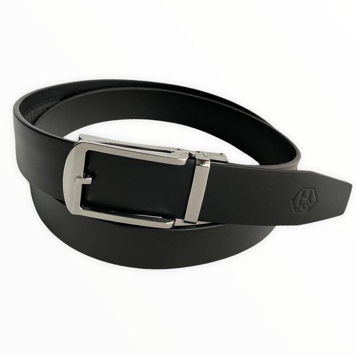 Black Smooth Leather Strap And Silver Hollow Buckle 1.38" | Hedonist Chicago