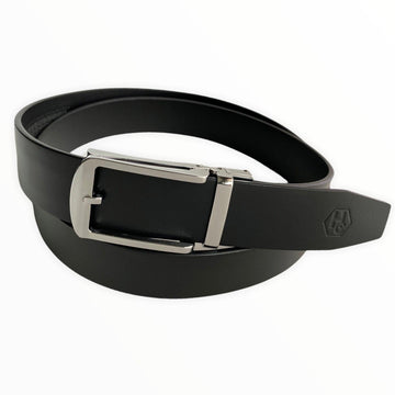 Black Smooth Leather Strap And Silver Hollow Buckle 1.38"
