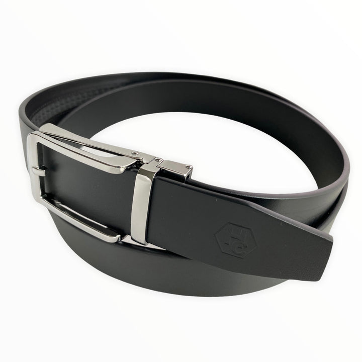 Black Smooth Leather Strap And Silver Hollow Buckle 1.38" Side View | Hedonist Chicago