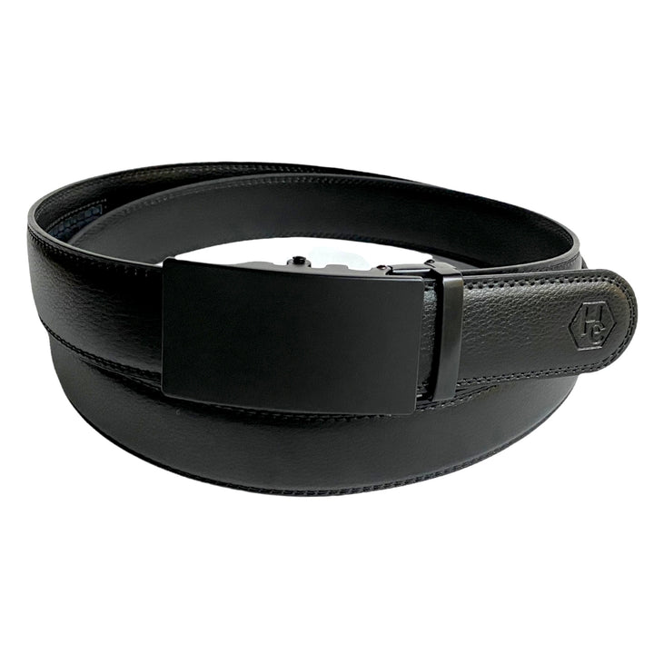 Black Leather Belt Strap Automatic Black Buckle | Hedonist Chicago | main view