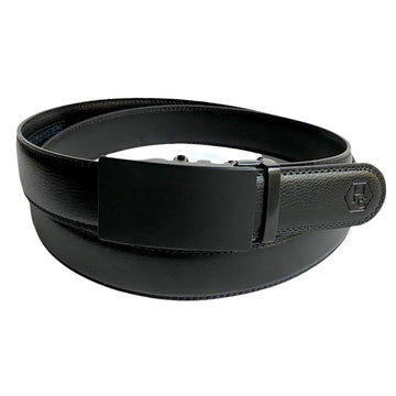 Genuine Black Leather Belt Strap With Automatic Black Buckle 1.38"
