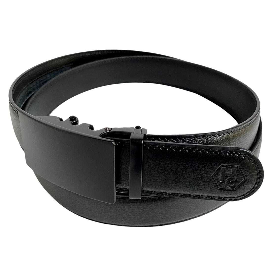 Black Leather Belt Strap Automatic Black Buckle 3 | Hedonist Chicago | side view