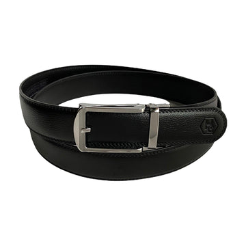 Black Leather Strap And Silver Hollow Buckle 1.38"