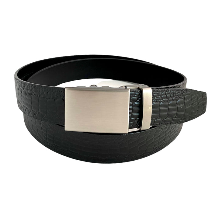 Black Textured Leather Belt Strap And Ratchet Gun Metal Buckle 1.38" | Hedonist Chicago