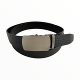 Black Croco Leather Ratchet Belt Gun Metal