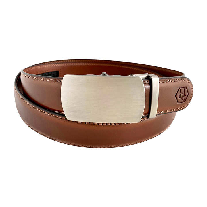 Men's Brown Genuine Leather Ratchet Belt With Gun Metal Buckle | Hedonist Chicago