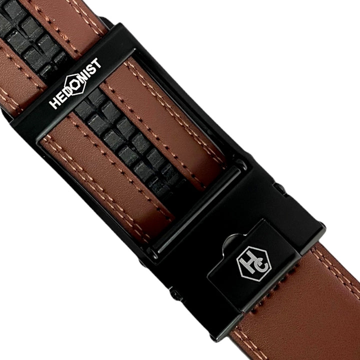 Genuine Leather Brown Strap & Automatic Black Buckle 1.38" Back View | Hedonist Chicago