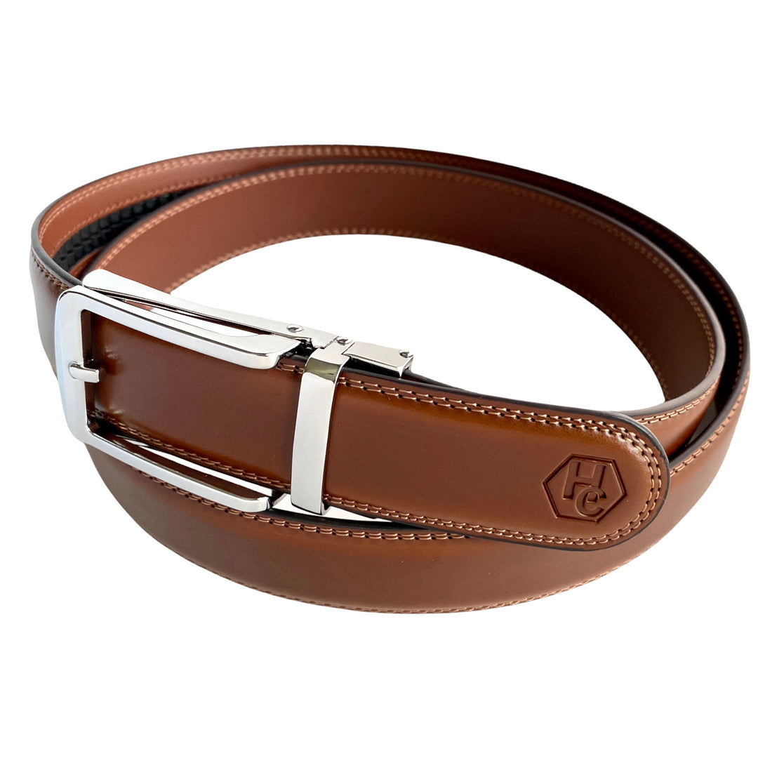 Brown Leather Strap And Silver Ratchet Buckle Side View | Hedonist Chicago