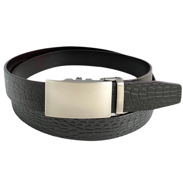 Dark Brown Textured Leather Strap & Gun Metal Rectangle Buckle 1.38"