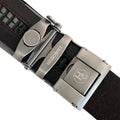 Gun Metal Long belt buckle 1.38" , hardware close-up, for ratchet leather belts by Hedonist Chicago