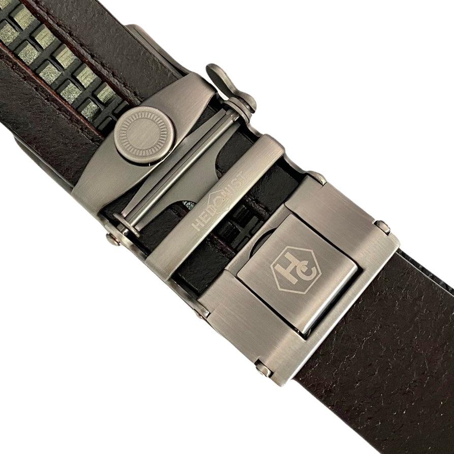 Metal Automatic belt buckle 1.38" , hardware close-up, for ratchet leather belts by Hedonist Chicago