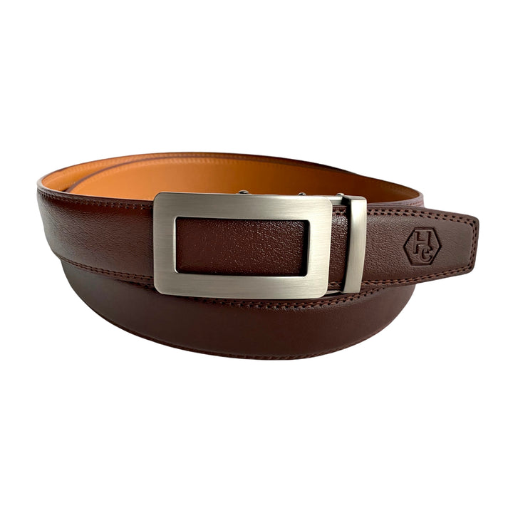 Red Brown Leather Strap And Ratchet Gun Metal Buckle 1.38" | Hedonist Chicago