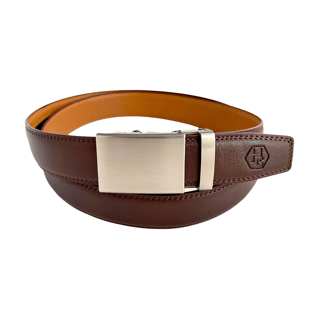 Red Brown Leather Strap And Ratchet Gun Metal Buckle 1.38" | Hedonist Chicago