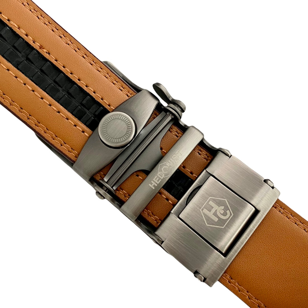 Red Brown Genuine Leather Strap And Ratchet Silver Buckle 1.38" Back View | Hedonist Chicago