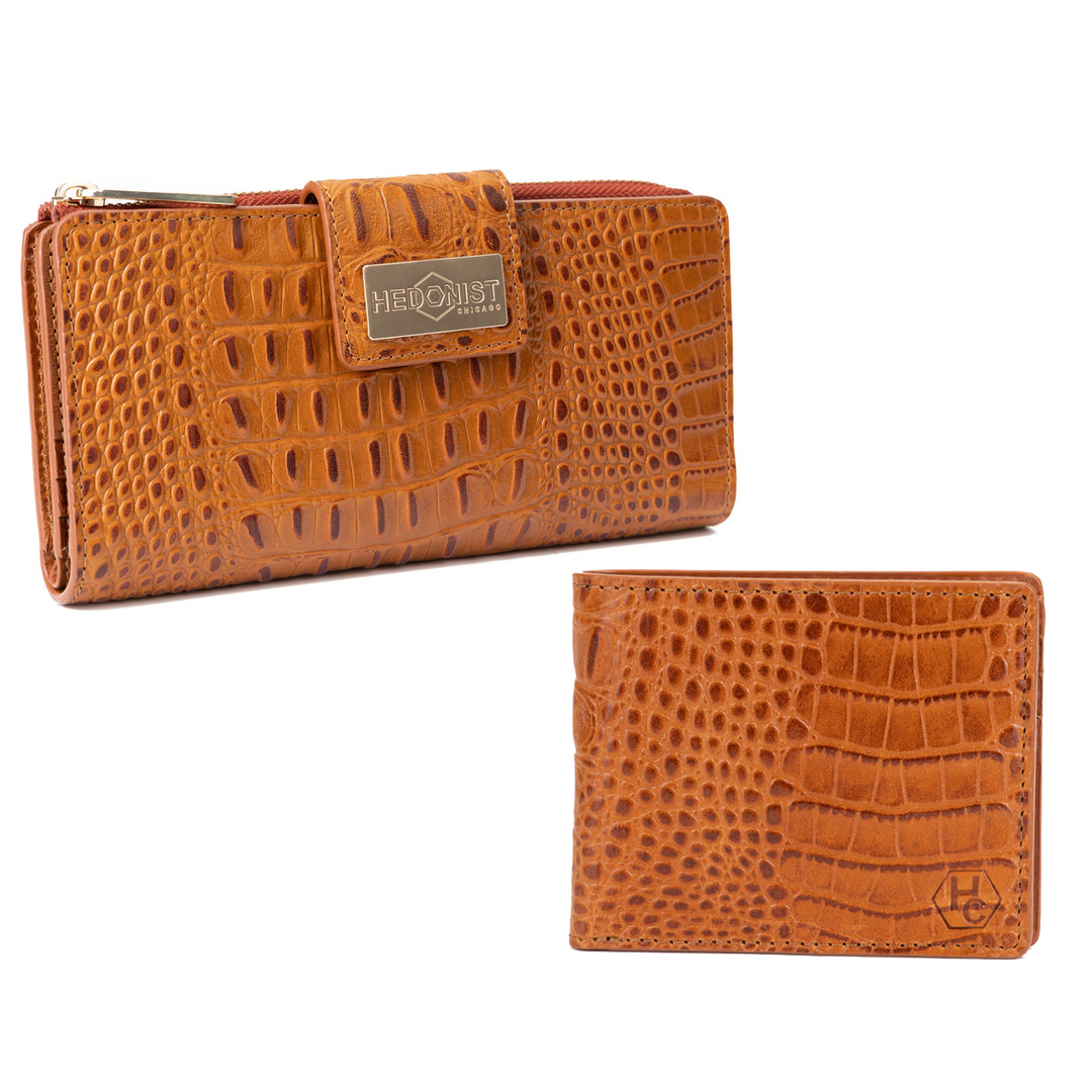 HC Classic Bifold and Traveler Wallet Croco Cognac/Tan