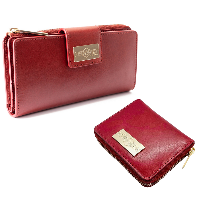 Compact Zip Wallet + Traveler Wallet Red Set