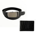 Ultra slim bifold wallet and black croc embossed leather belt set view 2 - Hedonist Chicago