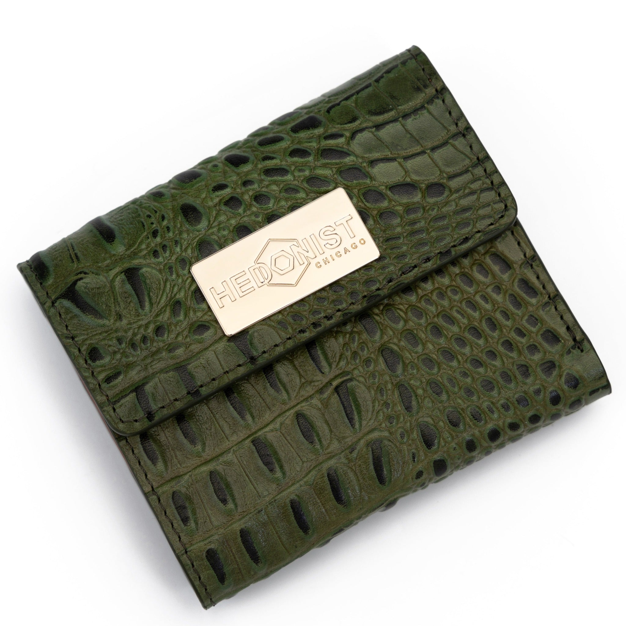Trifold Mini Wallet  Croc Embossed Green / Cognac Inside 28838756515991