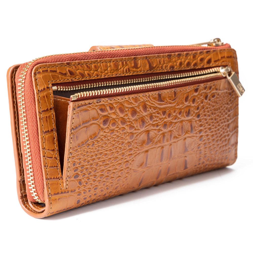 Classic bifold and traveler wallet croco cognac tan leather set view 11 - Hedonist Chicago