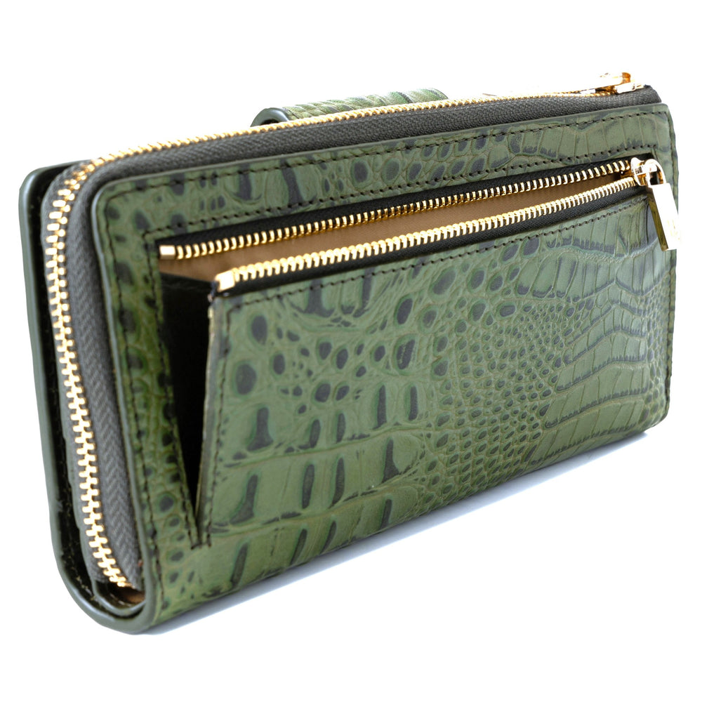Classic Bifold Wallet and Traveler Wallet Croco Green Set