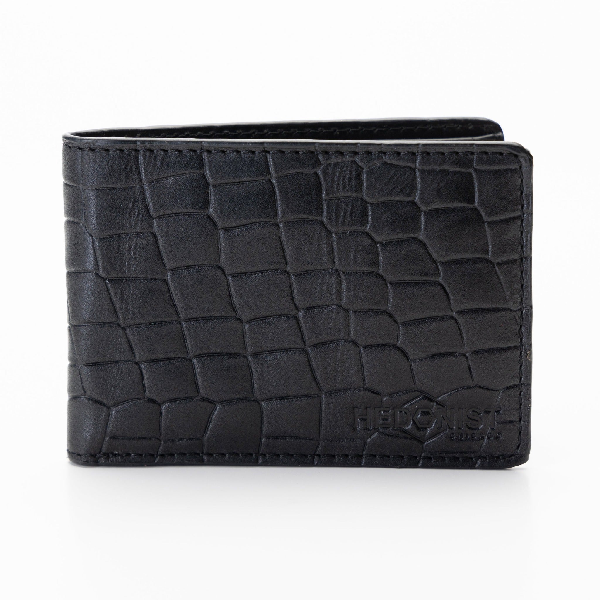 Ultra Slim Bifold Wallet Black Croc Embossed