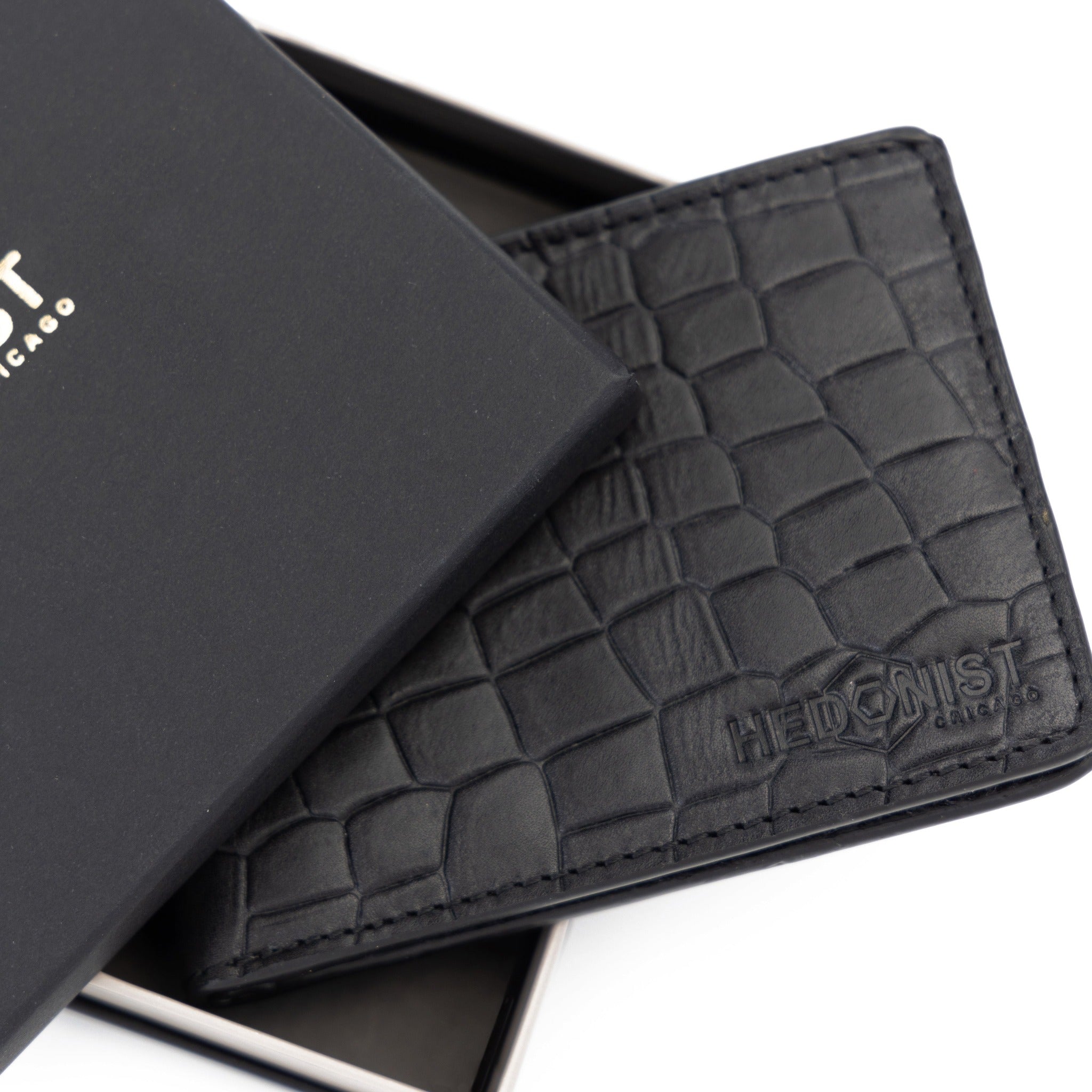 Ultra Slim Bifold Wallet Black Croc Embossed 28838291538071