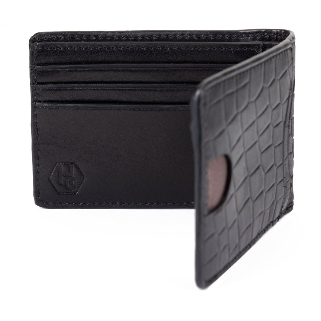 Ultra Slim Bifold Wallet Black Croc Embossed