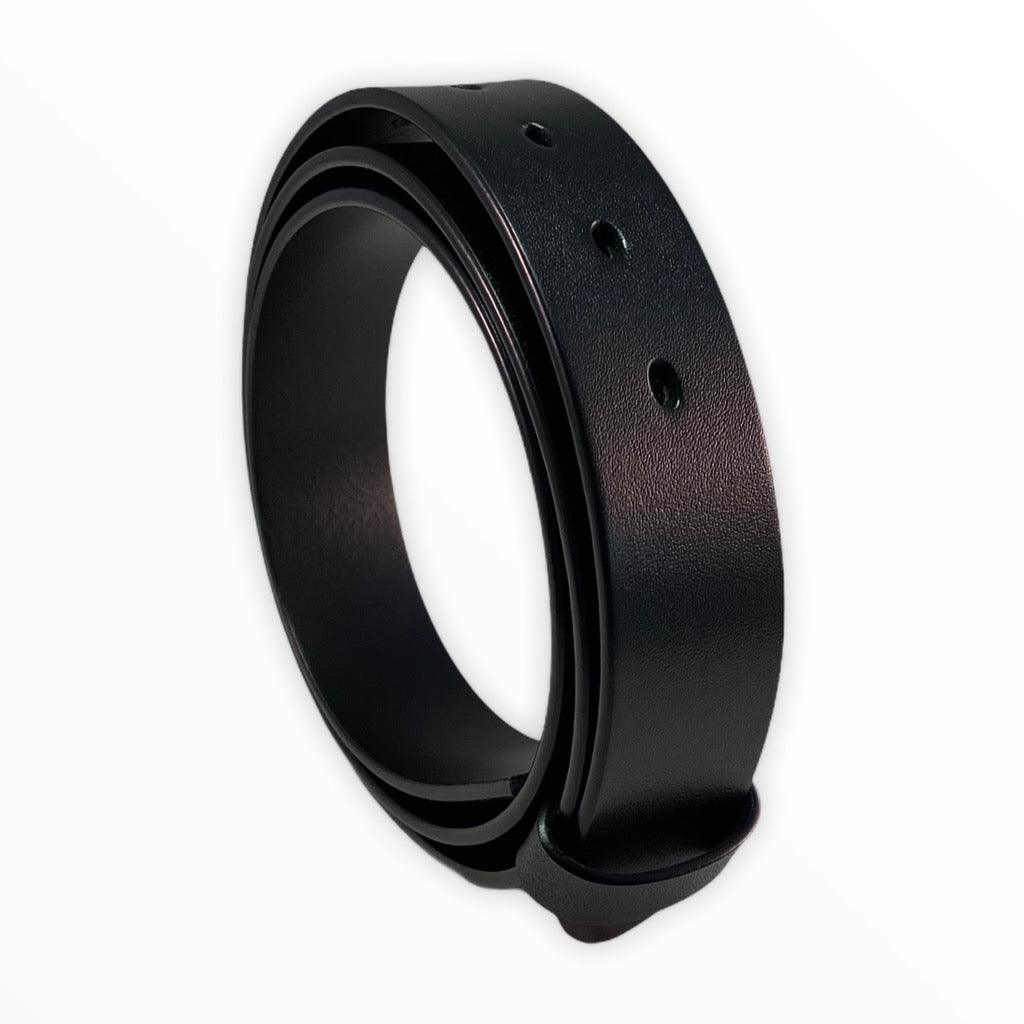 Black genuine leather pin and clip belt strap 1.38 inch - Hedonist Chicago