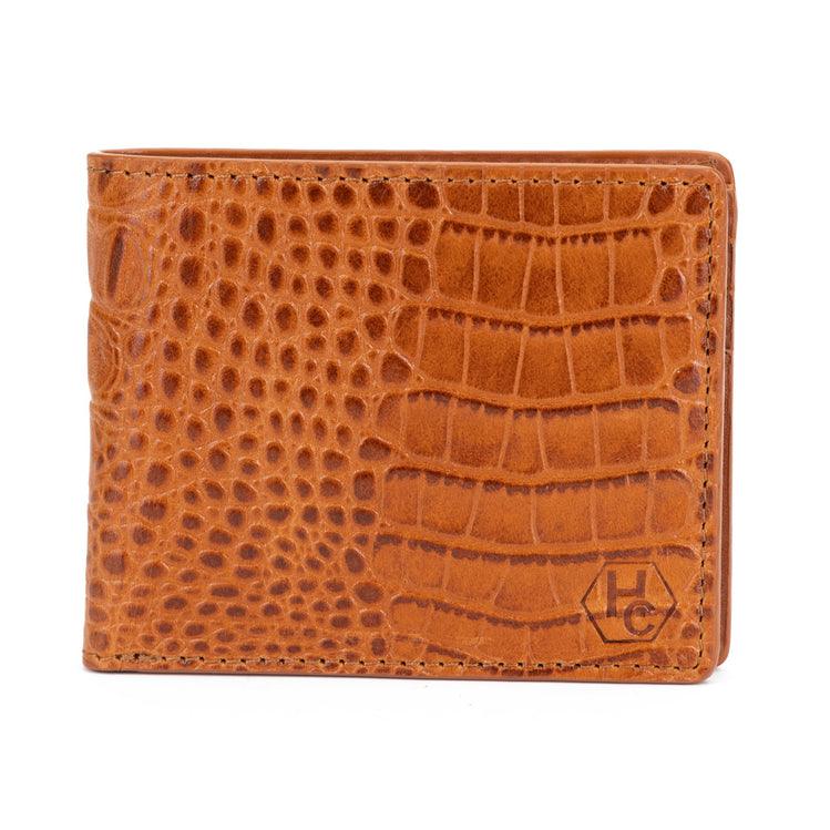 Classic bifold and traveler wallet croco cognac tan leather set view 7 - Hedonist Chicago