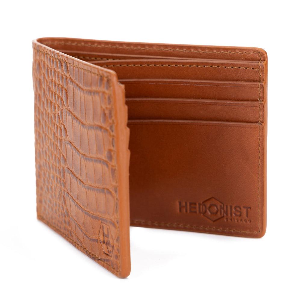 Classic bifold and traveler wallet croco cognac tan leather set view 5 - Hedonist Chicago