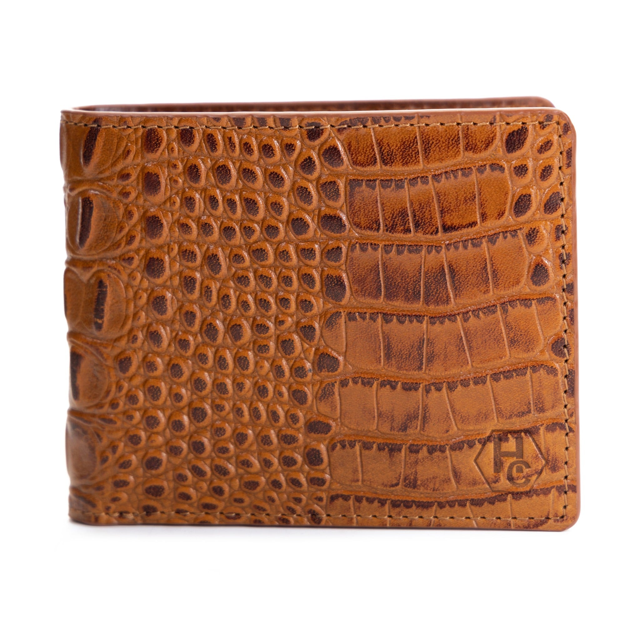 Bifold  Brown Leather Wallet for Men Croc Embossed