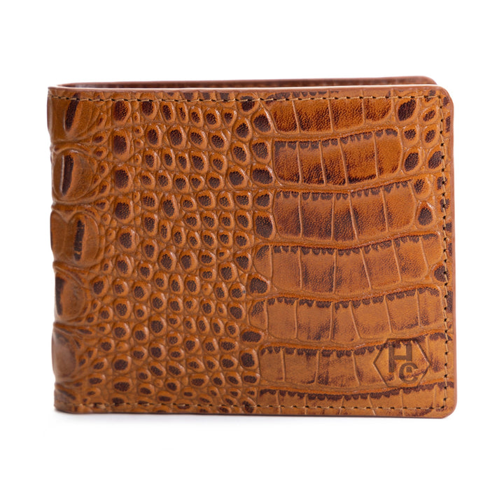 Bifold  Brown Leather Wallet for Men Croc Embossed