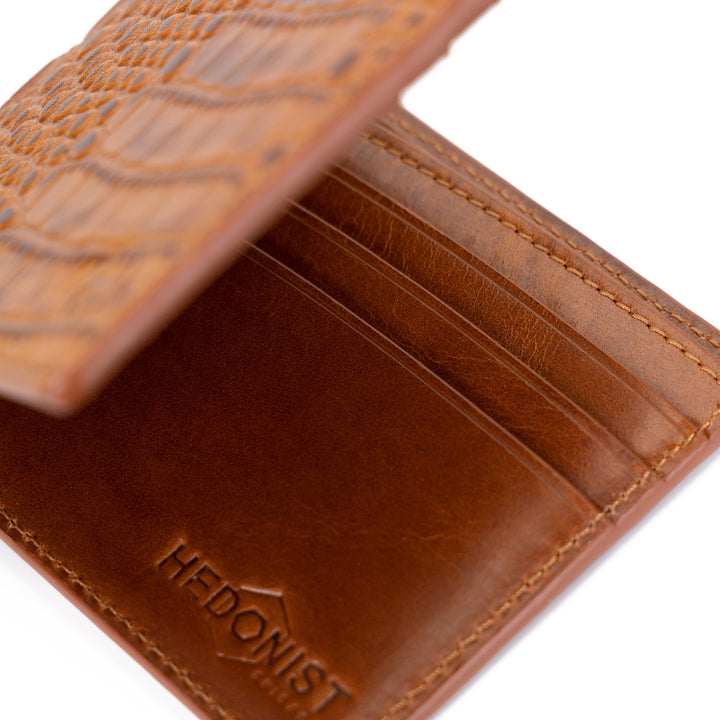 Bifold  Brown Leather Wallet for Men Croc Embossed