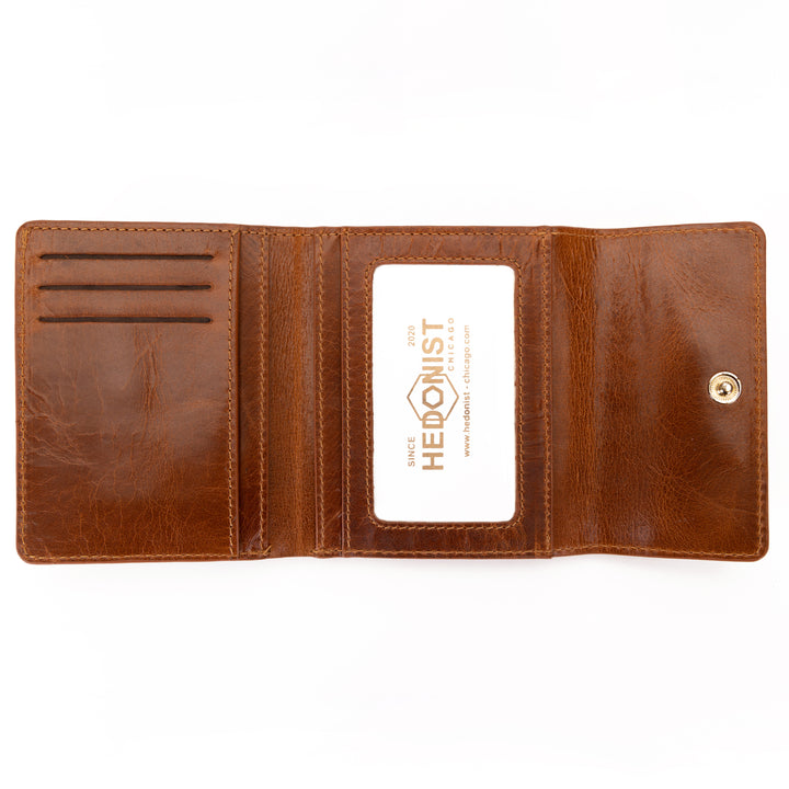 Trifold Mini Wallet  Croc Embossed Green / Cognac Inside