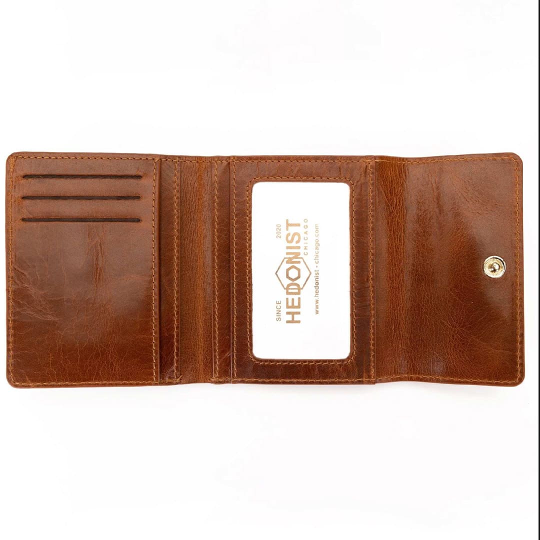 Trifold Mini Wallet Cognac Croc Embossed