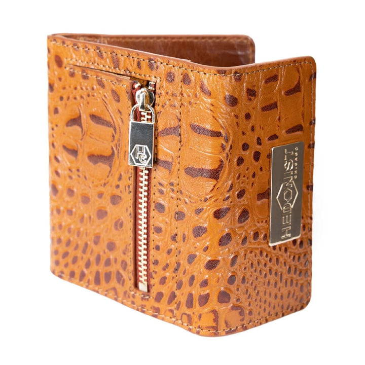 Trifold Mini Wallet Cognac Croc Embossed