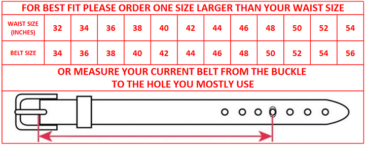 Genuine Leather Black Strap And Ratchet Black Buckle 1.38" Sizing Chart | Hedonist Chicago